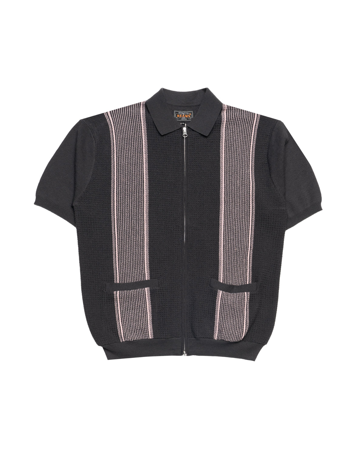 Beams+ Zip Knit Polo Stripe