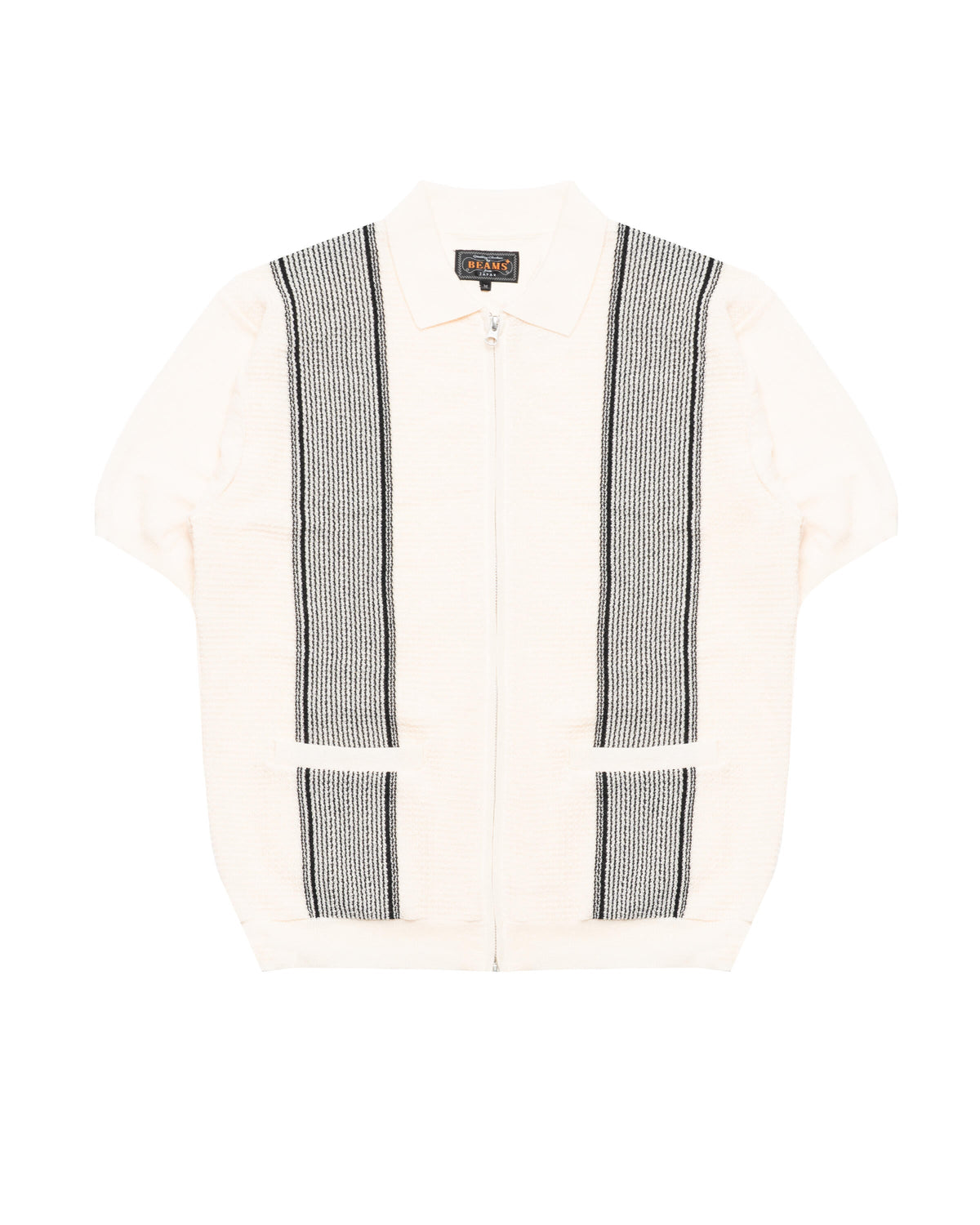 Beams+ Zip Knit Polo Stripe