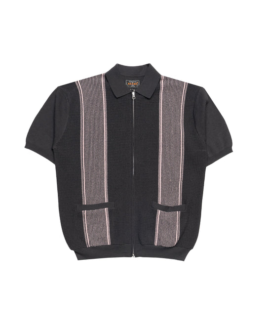 Beams+ Zip Knit Polo Stripe
