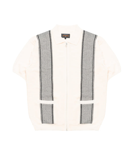 Beams+ Zip Knit Polo Stripe